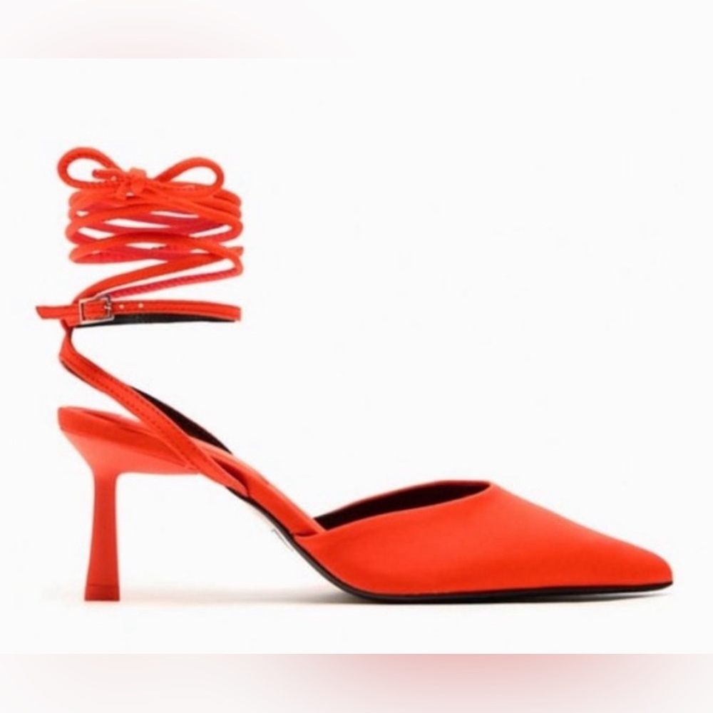 ZARA HIGH-HEEL FABRIC SLINGBACK SHOES Orange/Red